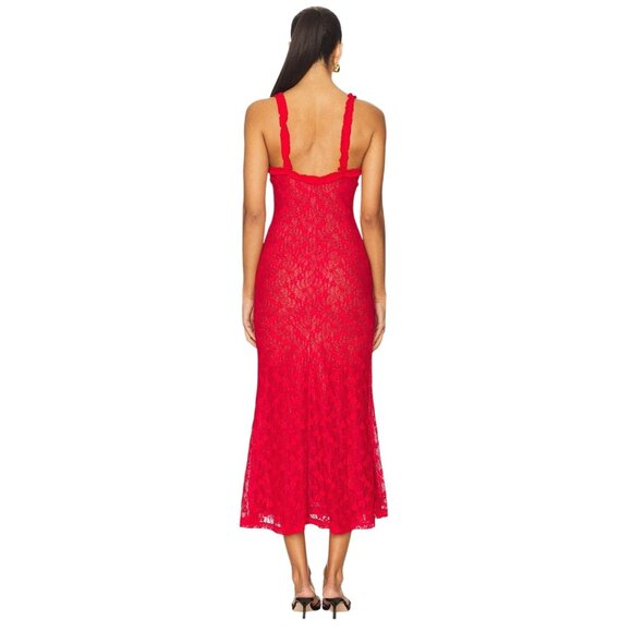 Bardot Alegra Stretch Lace Midi Dress in Fire Red 8 New Womens - Picture 3 of 15